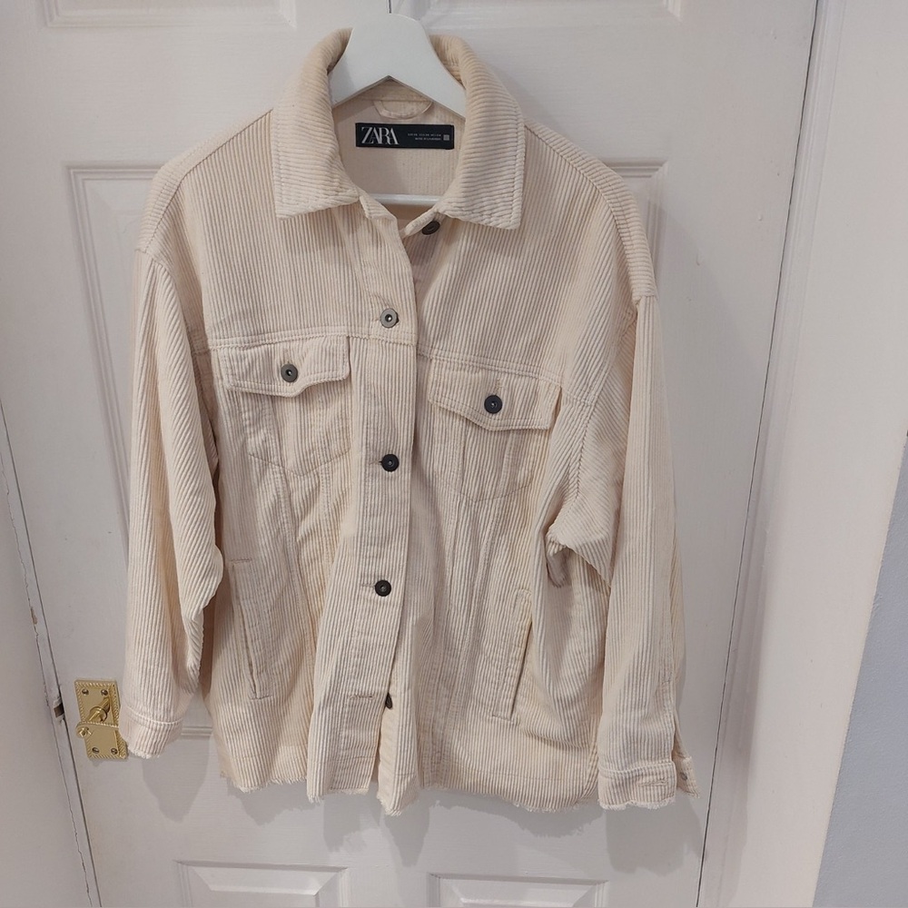 ZARA Cream Corduroy Button-Up Jacket Size XS